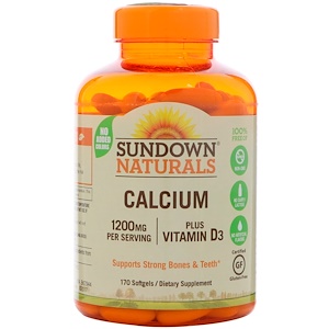 Sundown Naturals, Кальций плюс витамин D3, 1200 мг, 170 гелевых капсул