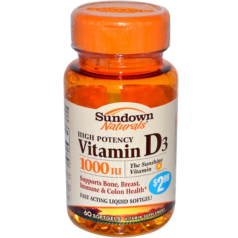 Sundown Naturals, High Potency Vitamin D3, 1000 IU, 60 Softgel iHerb