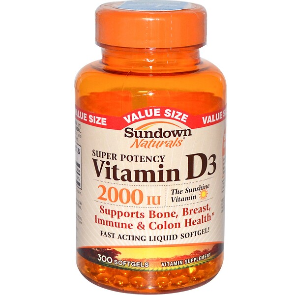 Sundown Naturals, Super Potency Vitamin D3, 2000 IU, 300 Softgels (Discontinued Item) 
