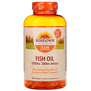 Sundown Naturals, Aceite de pescado, 1200 mg, 300 cápsulas blandas
