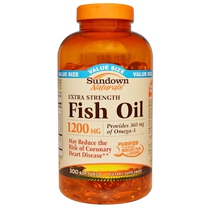 Sundown Naturals, Экстра сильный рыбий жир 1200 мг, 300 гелевых капсул
