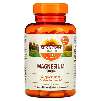 

Sundown Naturals, Magnesium, 500 mg, 180 Coated Caplets