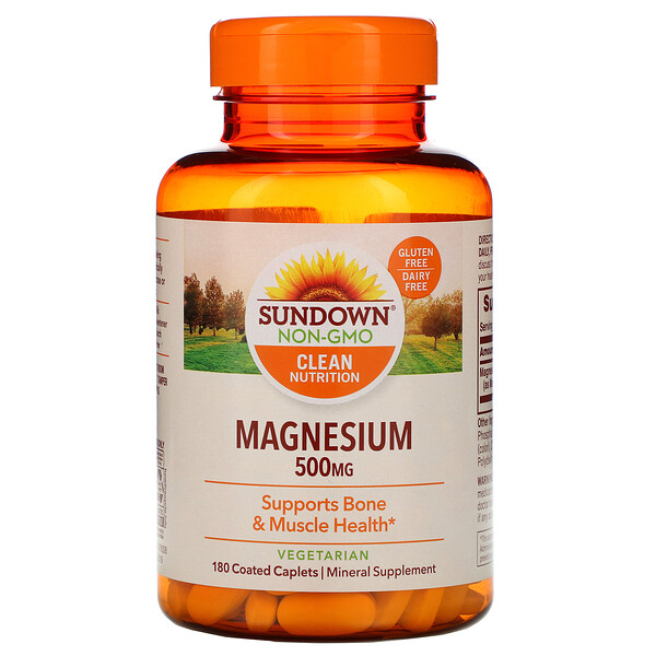 Sundown Naturals‏, מגנזיום, 500 מ"ג, 180 כמוסות מצופות