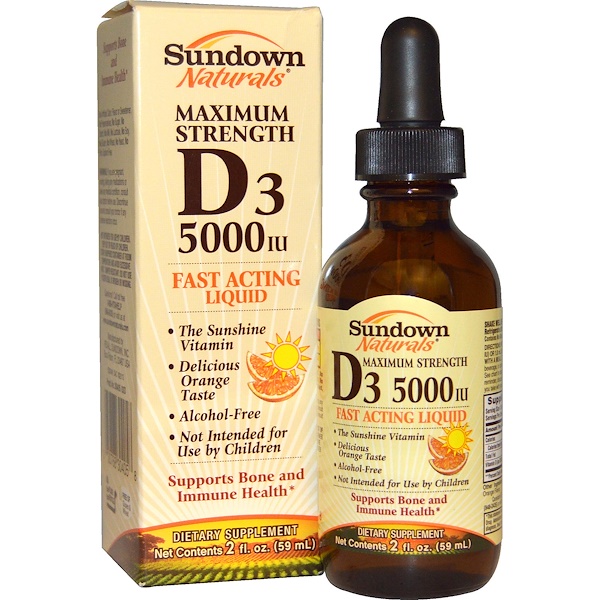 Sundown Naturals, Maximum Strength D3, Alcohol-Free, 5000 IU, 2 fl oz (59 ml) (Discontinued Item) 