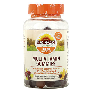 Sundown Naturals, علكات متعددة الفيتامينات، بنكهات العنب والبرتقال والكرز/ 120 علكة