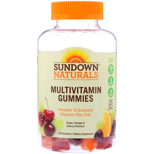 Sundown Naturals, Мультивитаминные жевательные конфеты, со вкусом винограда, апельсина и вишни, 120 шт.
