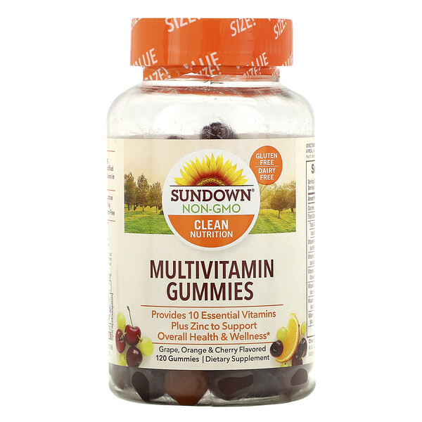 Sundown Naturals, 종합비타민 구미젤리, 포도, 오렌지 및 체리 맛, 구미젤리 120개