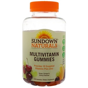 Sundown Naturals, Multivitamin Gummies, Grape, Orange & Cherry Flavored, 120 Gummies