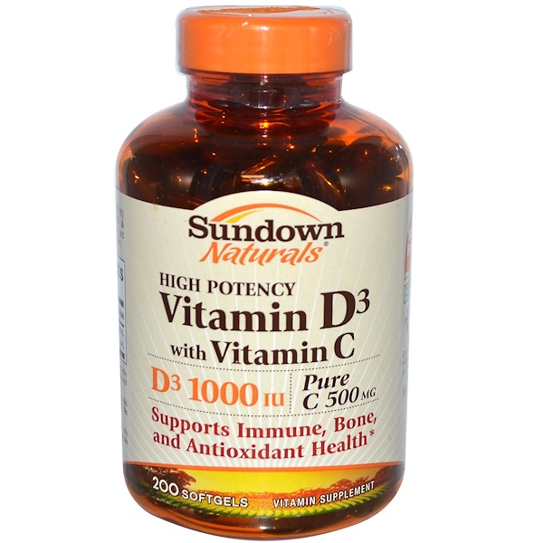 Sundown Naturals, High Potency Vitamin D3 with Vitamin C, 200 Softgels (Discontinued Item) 