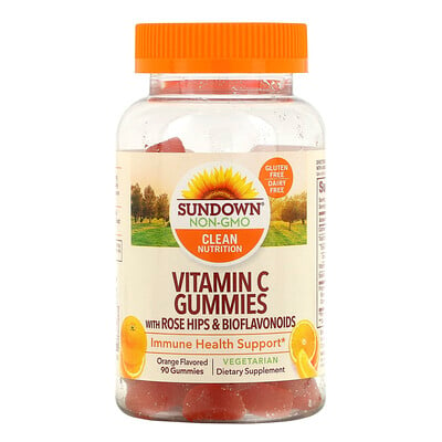 Sundown Naturals Жевательные конфеты с плодами шиповника и биофлавоноидами, апельсиновый вкус, 90 жевательных конфет