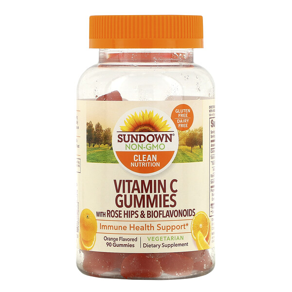 Sundown Naturals, Vitamin-C-Gummis mit Hagebutte & Bioflavonoiden, Orangengeschmack, 90 Fruchtgummis