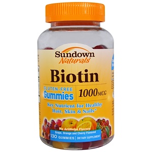 Sundown Naturals, Биотин, со вкусом винограда, апельсина и вишни, 1000 мкг, 130 желатиновых конфет