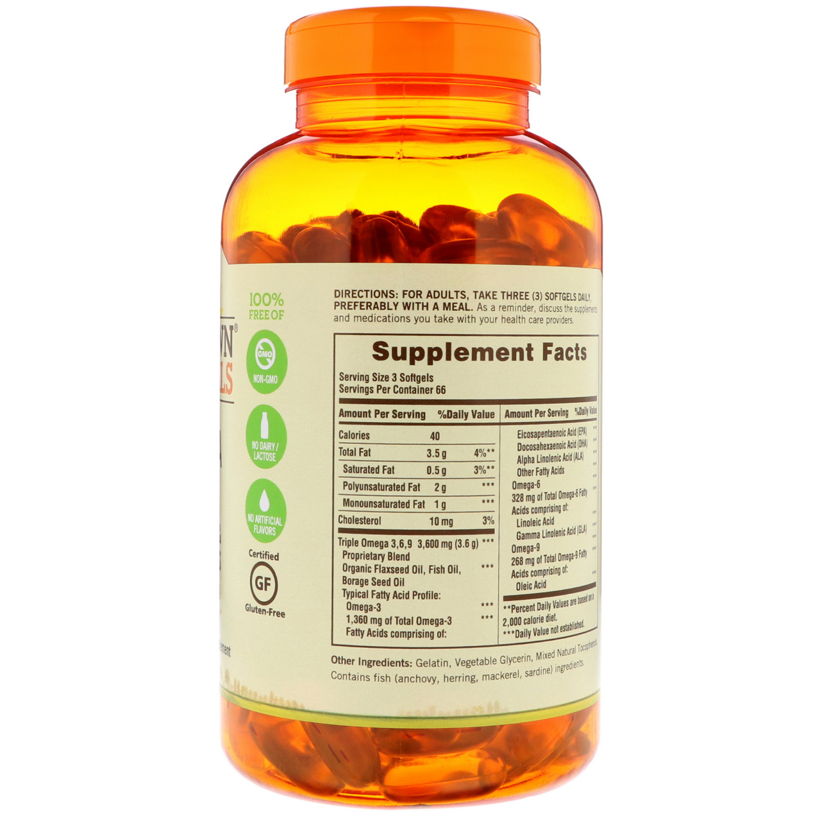 Sundown Naturals, Omega 369 Flax, Fish & Borage Oils, 200 Softgels