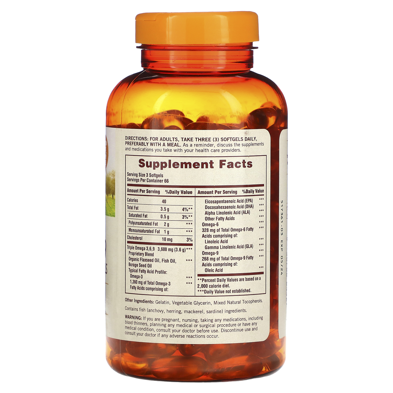 Sundown Naturals, Omega 369 Flax, Fish & Borage Oils, 200 Softgels