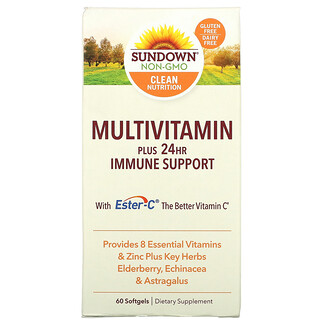 Sundown Naturals, マルチビタミン、プラス24時間イミューンサポート、ソフトジェル60粒