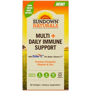 Sundown Naturals, Поливитамин + ежедневная поддержка иммунитета, 60 мягких желатиновых капсул