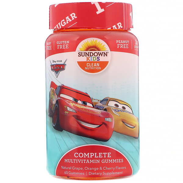 Sundown Naturals Kids, Complete Multivitamin Gummies, Disney Cars, Natural Grape, Orange & Cherry Flavors, 60 Gummies
