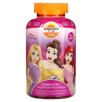 

Sundown Naturals Kids, Complete Multivitamin Gummies, Disney Princess, Natural Grape, Orange & Cherry , 180 Gummies
