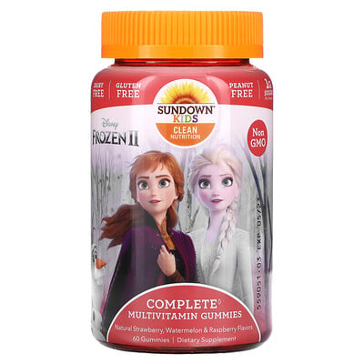 

Sundown Naturals Kids, Complete Multivitamin Gummies, Disney Frozen II, Natural Strawberry, Watermelon & Raspberry , 60 Gummies