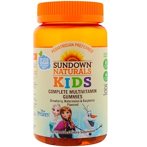 Sundown Naturals Kids, Мультивитаминные жевательные таблетки, "Холодное сердце", клубника, арбуз и малина, 60 таблеток