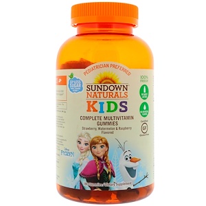 Sundown Naturals Kids, Мультивитаминные жевательные таблетки, "Холодное сердце", клубника, арбуз и малина, 180 таблеток