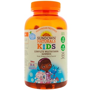 Sundown Naturals Kids, Мультивитаминные жевательные таблетки, "Доктор Плюшева", виноград, апельсин и вишня, 180 таблеток