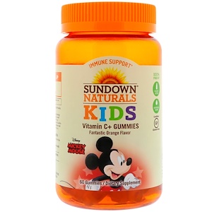 Sundown Naturals Kids, Жевательные таблетки с витамином C+, Микки Маус, прекрасный апельсиновый вкус, 60 таблеток. 