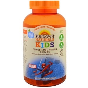 Sundown Naturals Kids, Детский, полный мультивитаминный комплекс (жевательные конфеты), Marvel Spiderman, клубника, арбуз и малина, 180 жевательных конфет