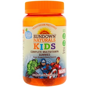 Sundown Naturals Kids, Мультивитаминные жевательные таблетки, "Мстители", виноград, апельсин и вишня, 60 таблеток
