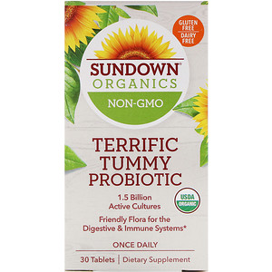 Отзывы о Sundown Organics, Terrific Tummy Probiotic, 1.5 Billion CFU, 30 Tablets