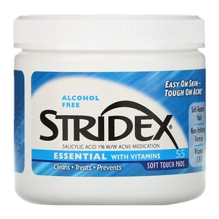 Stridex, القضاء على حب الشباب بخطوة واحدة، بدون كحول، 55 قطعة قطنية ناعمة الملمس، 4.21 بوصة