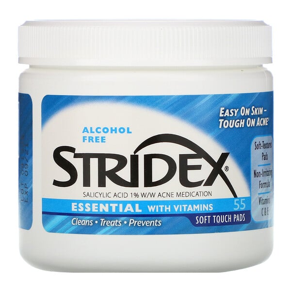 Stridex, טיפול באקנה בפעולה אחת, ללא אלכוהול, 55 פדים רכים, 4.21 בכל אחד