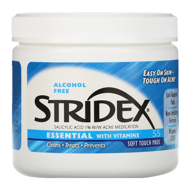 Stridex, 單步痘痘控制,不含酒精,55軟觸摸墊,每個4.21
