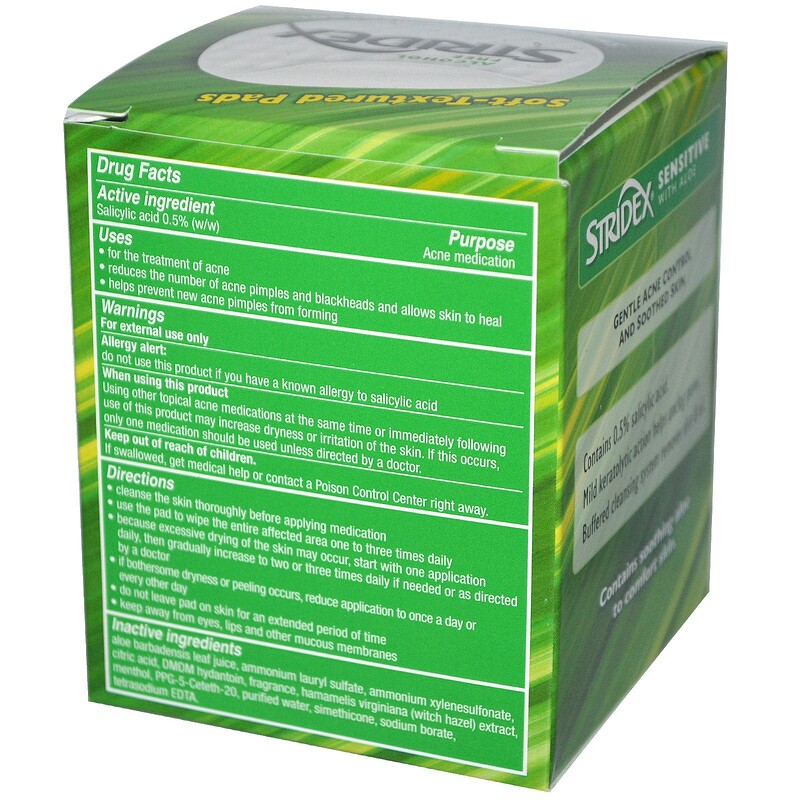 Stridex, SingleStep Acne Control, Sensitive with Aloe, Alcohol Free, 90 Soft Touch Pads iHerb