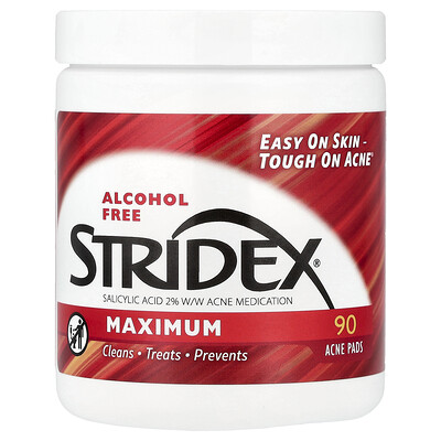 Stridex, Máximas, Sin alcohol, 90 almohadillas antiacné