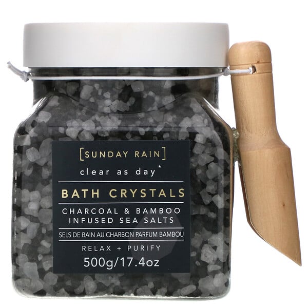 Sunday Rain, Clear as Day, Bath Crystals, Charcoal & Bamboo, 17.4 oz (500 g)