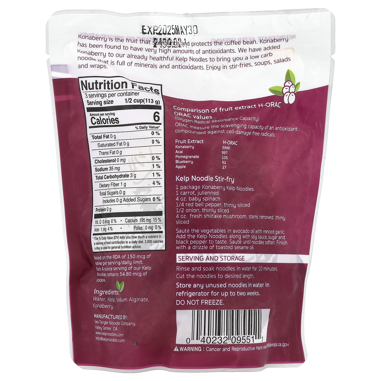 Kelp Nudeln mit Konaberry, 12 oz (340 g) - Bild 2 von 2