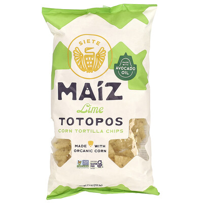 Product Image for Siete, Maiz Totopos Corn Tortilla Chips, Lime , 7.5 oz (212.6 g)
