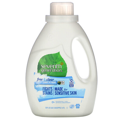 Seventh Generation, Laundry Detergent, Free & Clear, 33 Loads, 50 fl oz (1.47 l)