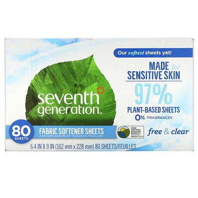 Seventh Generation Fabric Softener Sheets, Free & Clear, 80 Sheets