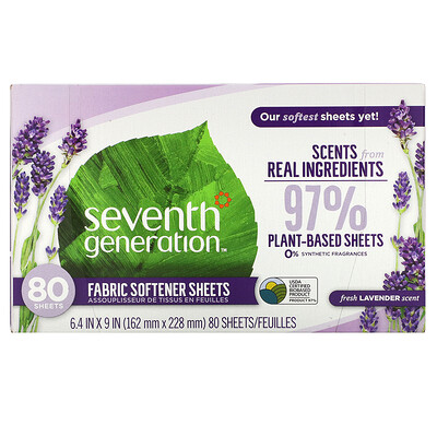 Seventh Generation Fabric Softener Sheets, Fresh Lavender, 80 Sheets