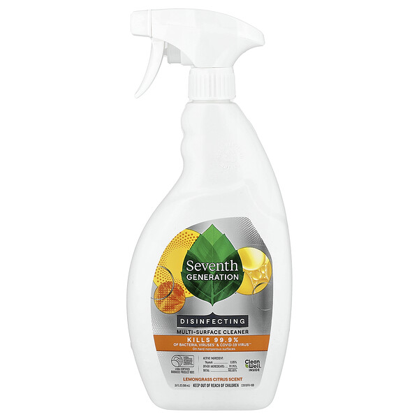 Seventh Generation Disinfecting Multi-Surface Cleaner, Lemongrass Citrus, 26 fl oz (768 ml)