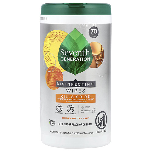 Seventh Generation Disinfecting Wipes, Lemongrass Citrus, 70 Wet Wipes, 1 lb 0.3 oz (461 g)
