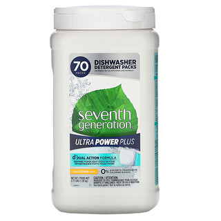 Seventh Generation, Ultra Power Plus（ウルトラパワープラス）食器洗浄機用洗剤パック、フレッシュシトラスの香り、70個、1.26kg（2.77ポンド）
