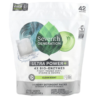 Seventh Generation  Laundry Detergent Packs  Ultra Power +  Clean Scent  42 Packs  29.6 oz (840 g)