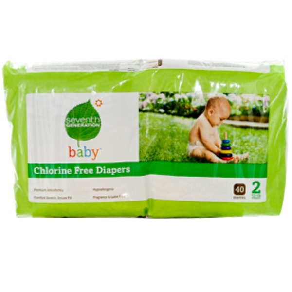 Seventh Generation, Chlorine Free Diapers, Size 2, 1218 Pounds, 40