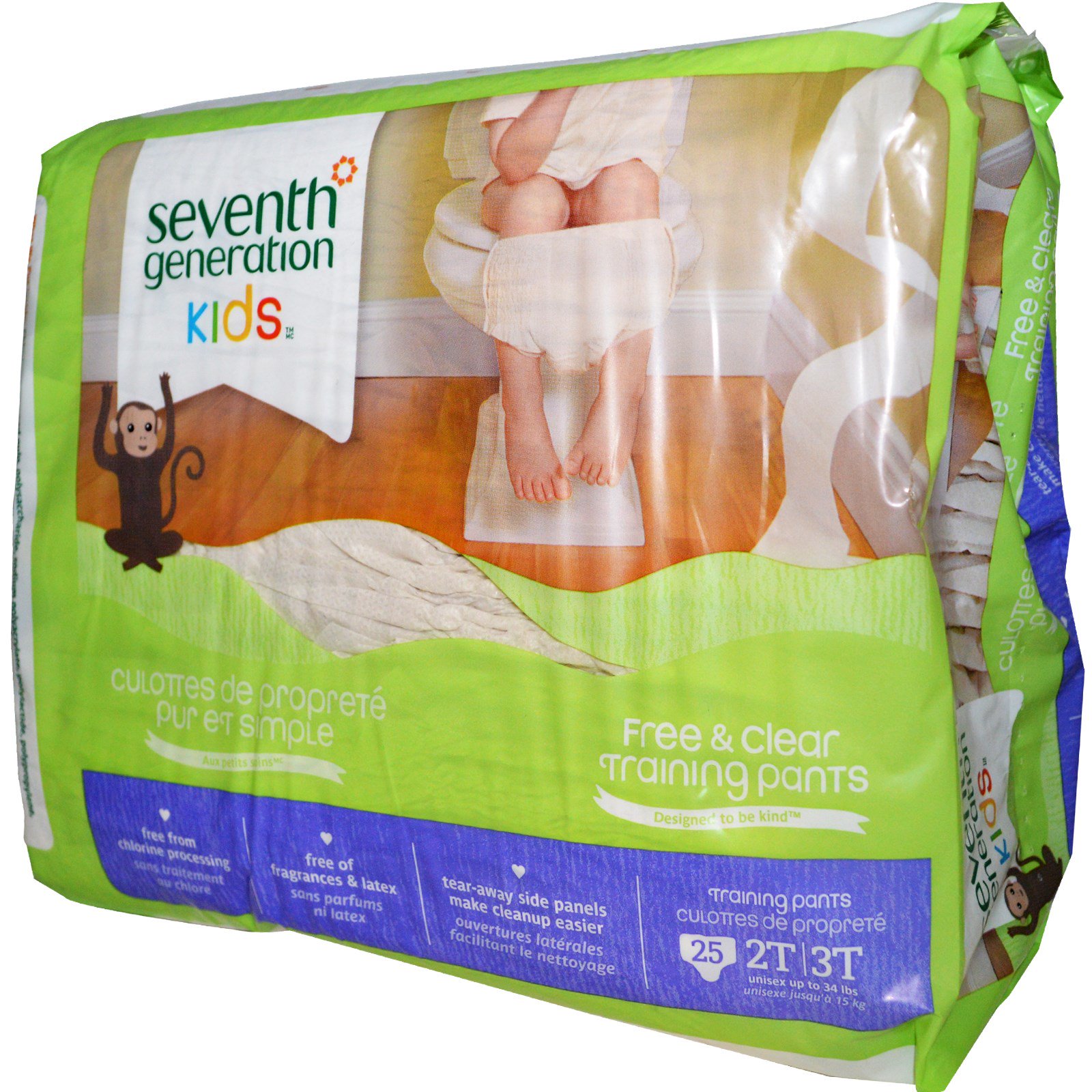 Seventh Generation, Kids, Free & Clear Training Pants, 2T 3T, Unisex Up