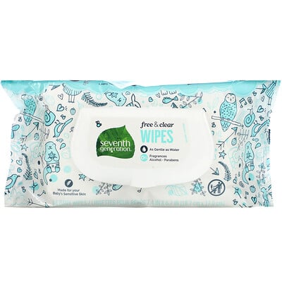 Seventh Generation Baby Wipes, Free & Clear, 504 Wipes