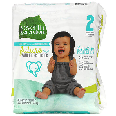 Seventh Generation Sensitive Protection Diapers, Size 2, 12- 18 lbs, 31 Diapers