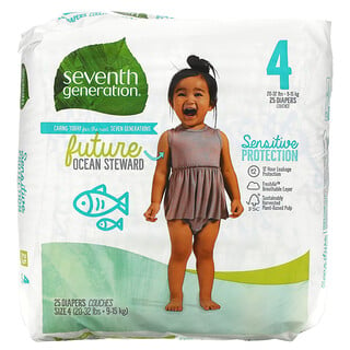 Seventh Generation, 敏感保護紙尿褲，尺寸 4，20-32 磅（7.25-9.52 千克），25 片